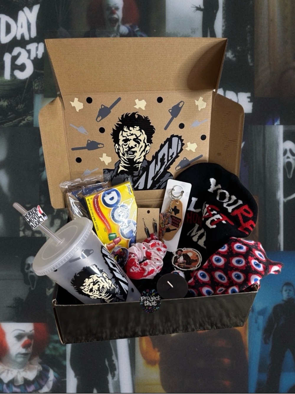Horror Movie Night Large Overstuffed Gift Box Set | Tumbler | Keychain | Beanie